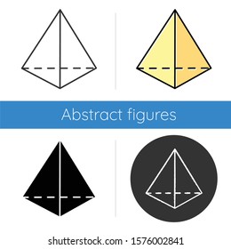 Prism icon. Geometric dimensional figure. Triangular pyramid. Geometry model. Decorative element. Abstract shape. Isometric form. Flat design, linear and color styles. Isolated vector illustrations