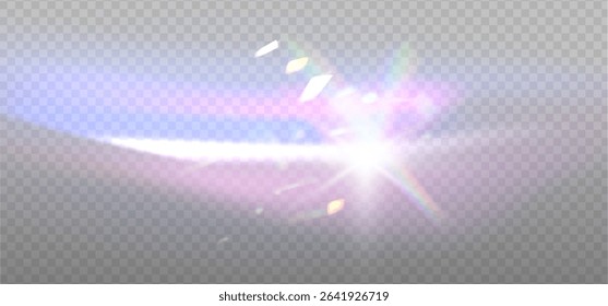 Prism light dispersion overlay with rainbow blue light effect, transparent flares of crystal diamond. Prism light glares or lens flare spectrum of gem glass refraction or sun light sparkle. Vector
