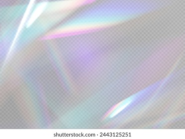 Prism light overlay flare glossy background texture. Transparent light refraction pattern for adding effects to backgrounds and objects.	