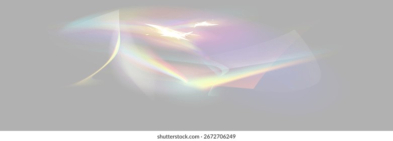 Sobreposição de luz prisma com efeito de luz arco-íris, clarões transparentes de diamante cristal, fundo vetorial.