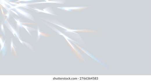 Prism light shadow blurred overlay effect, party disco ball reflections background. Vector abstract bg with light reflection patterns off a discoball. Rainbow hologram sparkling flare, leak overlay