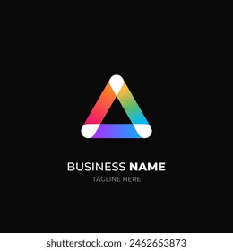 Prism logo design with 3 different color bar and merge on white point. prism logo design for digital business.