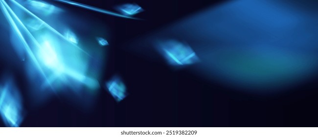 Prism overlay from the sun's rays on the blue wall. Blurred shadows in the room. Soft overlay of natural light. Abstract background for product presentation for studio.Natural light layout.