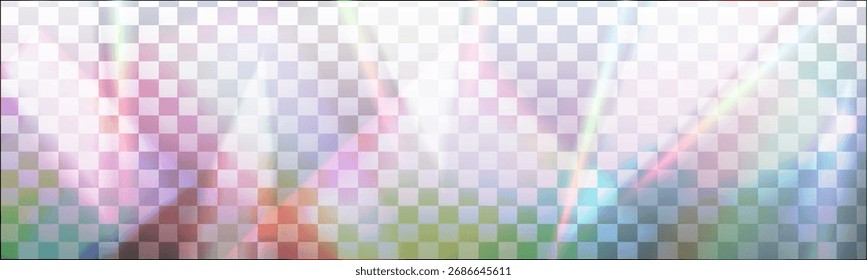 Prism rainbow background with iridescent refraction. Rainbow light overlay background