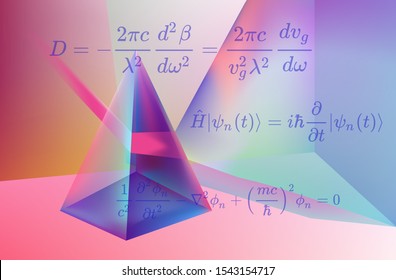 Prism showing dispersion effect caused by light refraction, splitting white light into a spectrum. Manifold dynamics: Schrodinger and Klein–Gordon equations.