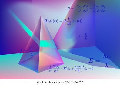 Prism showing dispersion effect caused by light refraction, splitting white light into a spectrum. Manifold dynamics: Schrodinger and Klein–Gordon equations.