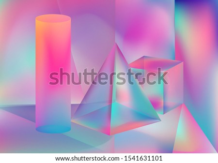Prism showing dispersion effect caused by light refraction, splitting white light into a spectrum. Abstract geometric minimal background in vaporwave and synthwave retrofuturistic style.