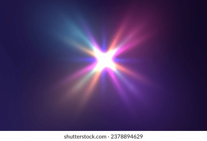 Prism vector, realistic light leak effect with spectral flare. Crystal rays of light, prism refraction, lens flare, crystal glass reflection effect. 
Star effect light banner, poster, template.