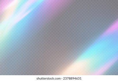 Prism vector, realistic light leak effect with spectral flare. Crystal rays of light, prism refraction, lens flare, crystal glass reflection effect. 
 Bright light banner, poster, template.