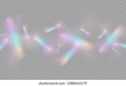 Prism vector, realistic light leak effect with spectral flare. Crystal rays of light, prism refraction, lens flare, crystal glass reflection effect. 
 Bright light banner, poster, template.