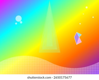 Prismatische abstrakte Landschaft mit buntem Farbverlauf und geometrischen Formen