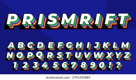 Prismrift Rainbow 3D Font - Retro Layered Geometric Alphabet