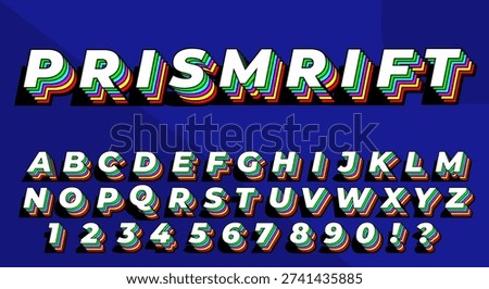 Prismrift Rainbow 3D Font - Retro Layered Geometric Alphabet