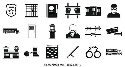 Prison arrest icons set. Simple set of prison arrest vector icons for web design on white background