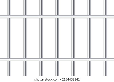 Prison Background. Metal Cage Background. Prison Metal Rod Bar. Jail Iron. Steel Cage On White Background. Realistic Gaol Grate. Behind Lattice. Crime, Justice And Security. Vector.