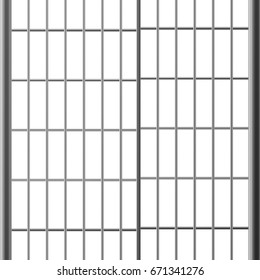 Prison Bar Or Doors. Isolated On White Steel, Iron, Metal Jail Bars. Realistic Illustration. Pokey Concept