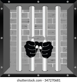 prison bars freedom cell with hand vector illustration