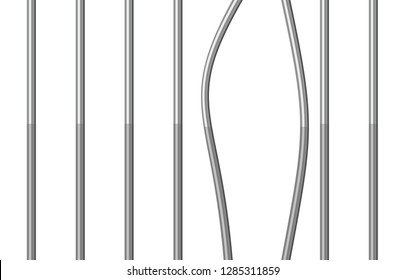 Prison bars isolated on white background. Way out to freedom concept