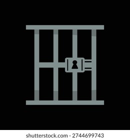 Prison bars jail cell icon vector illustration, metal prison bars, isolated on black background