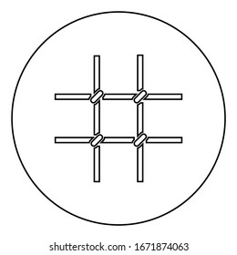 Barras de prisión Icono de cuadrícula metálica en el contorno circular negro ilustración vectorial estilo plano