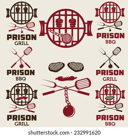 prison bbq concept labels set