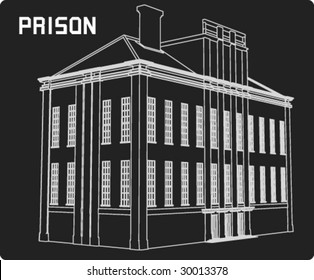 Prison, blueprint style illustration