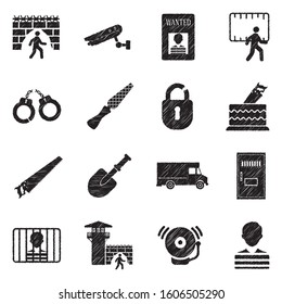 Prison Break Icons. Black Scribble Design. Vector Illustration.