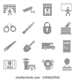Prison Break Icons. Gray Flat Design. Vector Illustration.