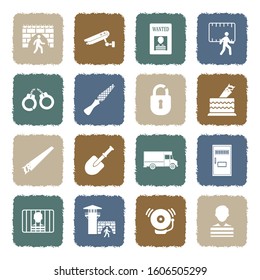 Prison Break Icons. Grunge Color Flat Design. Vector Illustration.