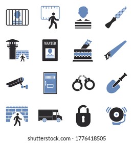 Prison Break Icons. Two Tone Flat Design. Vector Illustration.