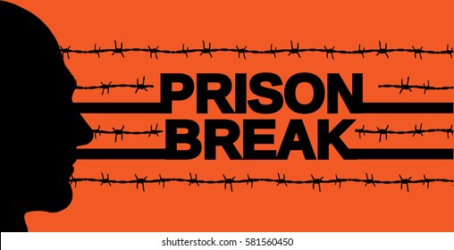 Prison Break Poster. Vector Illustration. Orange Background