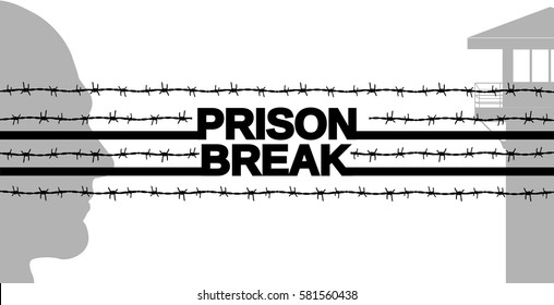 prison break. tower icon. man silhouette. barbed wire