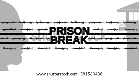 prison break. tower icon. man silhouette. barbed wire