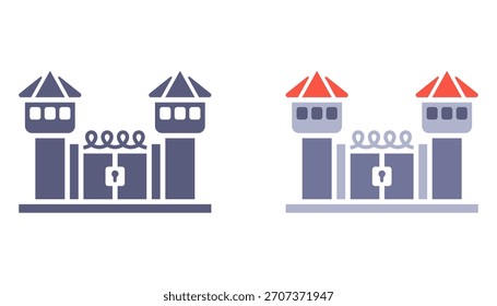 Icono negro del edificio de la prisión. Ilustración plana.