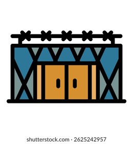 Prison building icon. Outline prison building vector icon color flat isolated