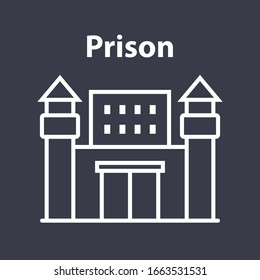 prison building icon with towers on a black background. flat vector illustration.