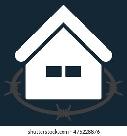 Prison Building icon. Vector style is flat iconic symbol, white color, dark blue background.