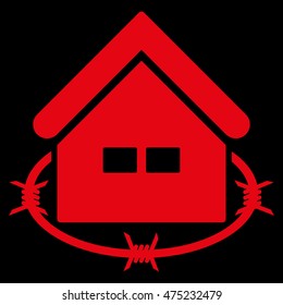 Prison Building icon. Vector style is flat iconic symbol, red color, black background.