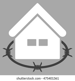 Prison Building icon. Vector style is flat iconic symbol, white color, silver background.
