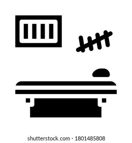 celda de prisión con vector de icono de glifo de cama. celda de prisión con signo de cama. símbolo de contorno aislado ilustración negra
