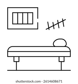 prison cell with bed line icon vector. prison cell with bed sign. isolated contour symbol black illustration