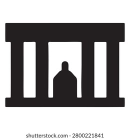 Prison Cell Icon Showing a Silhouette of a Prisoner Behind Metal Bars