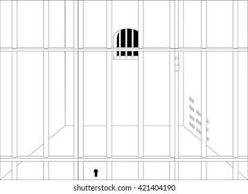 Prison cell with locked bars