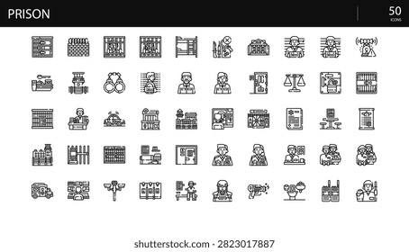 Prison Correctional Justice Incarceration System Reform Icon Set