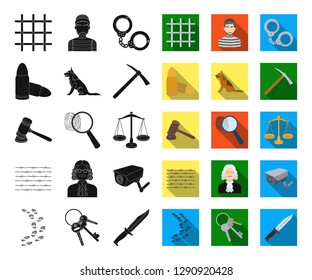 Prison and the criminal black,flat icons in set collection for design.Prison and Attributes vector symbol stock web illustration.