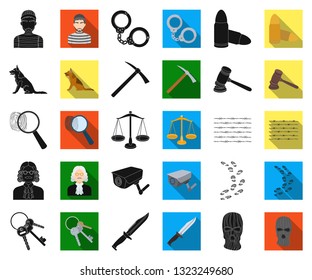 Prison and the criminal black,flat icons in set collection for design.Prison and Attributes vector symbol stock web illustration.