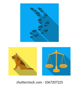 Prison and the criminal, flat icons in set collection for design. Prison and police dog vector symbol stock web illustration.