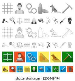 Prison and the criminal flat icons in set collection for design.Prison and Attributes vector symbol stock web illustration.