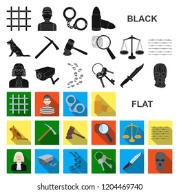 Prison and the criminal flat icons in set collection for design.Prison and Attributes vector symbol stock web illustration.
