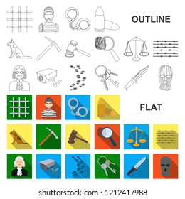 Prison and the criminal flat icons in set collection for design.Prison and Attributes vector symbol stock web illustration.
